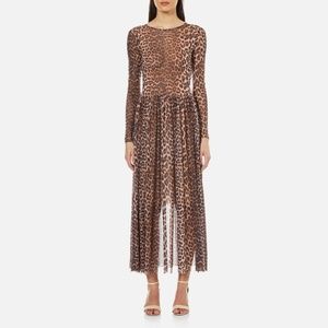 ganni maxi dress in mesh leopard